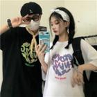 Couple Matching Elbow-sleeve Letter Heart Print T-shirt