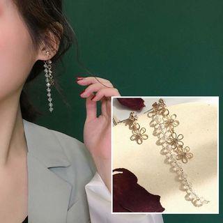 Non-matching Rhinestone Flower Dangle Earring