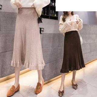 Midi A-line Ruffled Knit Skirt