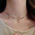 Beaded Choker Necklace - Orange & Blue & Green - One Size