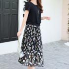 Set: Chiffon Top + Floral Midi Skirt