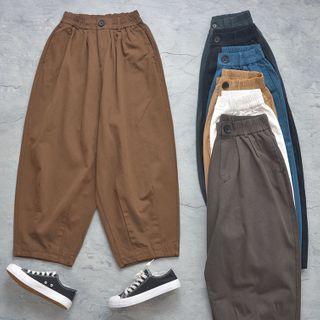 High-waist Plain Wide-leg Cargo Pants