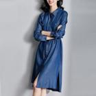 Side Slit Denim Shirt Dress