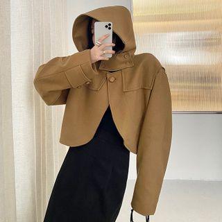 Cropped Hooded One-button Jacket