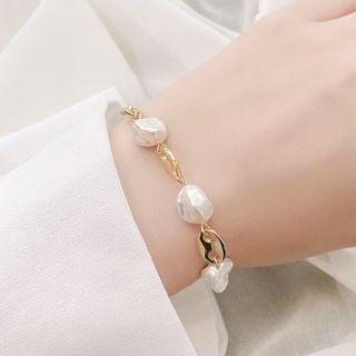 Pearl Alloy Bracelet White Faux Pearl - Gold - One Size