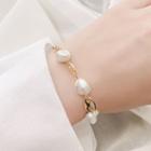 Pearl Alloy Bracelet White Faux Pearl - Gold - One Size