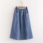 Denim Midi A-line Skirt As Shown In Figure - One Size