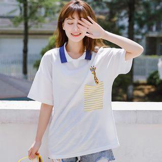 Giraffe Print Elbow-sleeve Polo Shirt