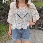 3/4-sleeve Knit Lace Top