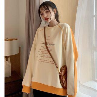 Wide Color Block Panel Thick Long-sleeve Sweatshirt