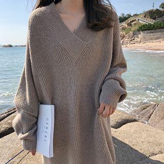 Midi V-neck Sweater Dress