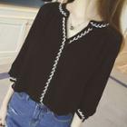 3/4-sleeve Open Placket Embroidered Blouse