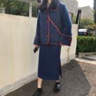 Contrast Trim Button-up Jacket / Midi Skirt