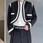Cropped Two Tone Open Front Jacket