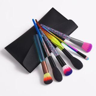Set Of 6: Makeup Brush + Bag Set Of 6 - Makeup Brush & Bag - Iridescent & Black - One Size