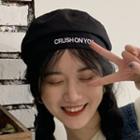 Lettering Embroidered Beret Black - One Size