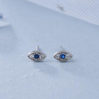 925 Sterling Silver Rhinestone Eye Stud Earring 1 Pair - E135 - Silver - One Size
