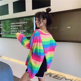 Long-sleeve Slit T-shirt As Shown In Figure - One Size