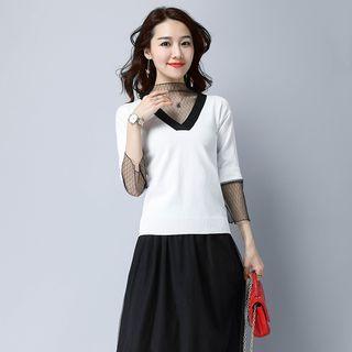 Mesh Panel Color Block Sweater