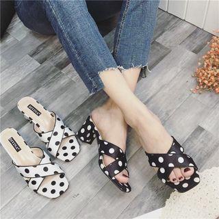 Polka Dot Block Heel Slide Sandals