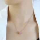 Faux Crystal Pendant Stainless Steel Necklace 018 - Gold & Pink - One Size