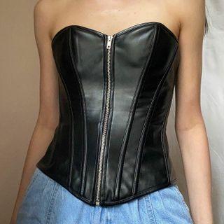 Strapless Zip-up Corset Shirt