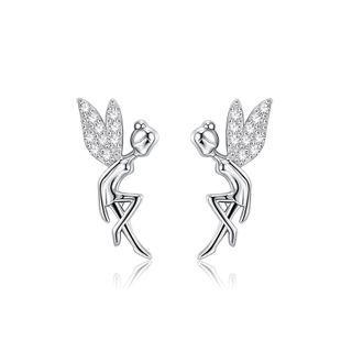 Sterling Silver Fashion Simple Flower Fairy Cubic Zirconia Stud Earrings Silver - One Size
