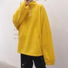 Oversized Stand Collar Lettering Embroidered Pullover