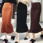 Back Slit Midi Straight-cut Knit Skirt