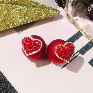 Rhinestone Heart Through & Through Earring Silver Needle - As Shown In Figure - One Size
