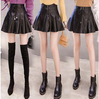Asymmetric Faux Leather A-line Skirt