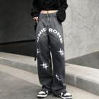 Lettering Print Gradient Straight Leg Jeans