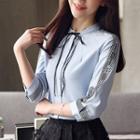 Embroidered 3/4 Sleeve Chiffon Blouse