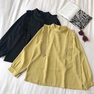 Plain Crewneck Chiffon Long-sleeve Top