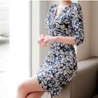 Floral Elbow-sleeve Sheath Dress