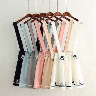 Cat Embroidered A-line Mini Jumper Skirt