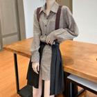 Set: Plaid Shirt + Grommet Cutout A-line Jumper Skirt Set - Shirt - Plaid - One Size / Jumper Skirt - Black - One Size