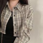 Cropped Plaid Shirt Plaid - Khaki - One Size