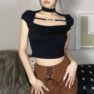 Cap-sleeve Halter Neck Top