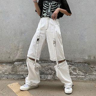 Zip-accent Removable Buckled Straight-cut Pants