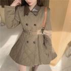 Faux-leather Collar Quilted Long-sleeve Slim-fit Coat