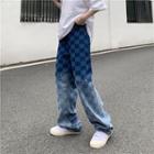 Mid-rise Checkered Gradient Wide-leg Jeans