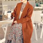 Open-front Long Wool Blend Coat With Sash