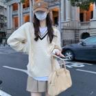 V-neck Cable Knit Sweater / Long-sleeve T-shirt