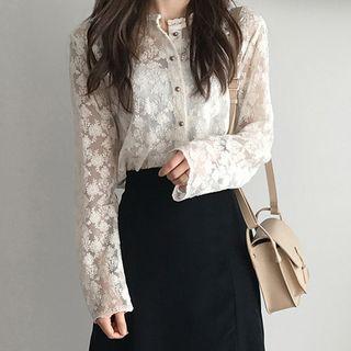 Set: Lace Shirt + Camisole Top Almond - One Size