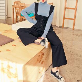 Button-detail Wide-leg Jumpsuit With Sash
