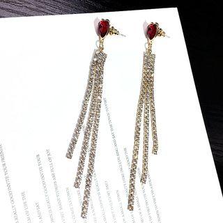 Rhinestone Tasseled Heart Drop Statement Earring Gold - One Size