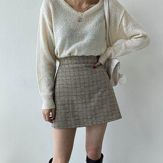 Inset Shorts Plaid A-line Miniskirt