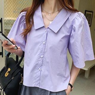 Puff-sleeve Plain Chiffon Blouse
