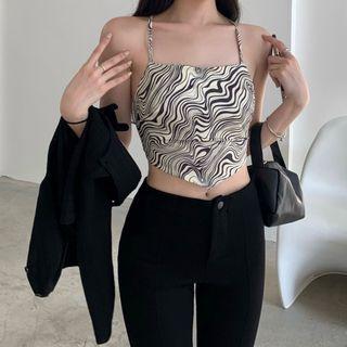Boot-cut Pants / Zebra Print Cropped Camisole Top / Cardigan